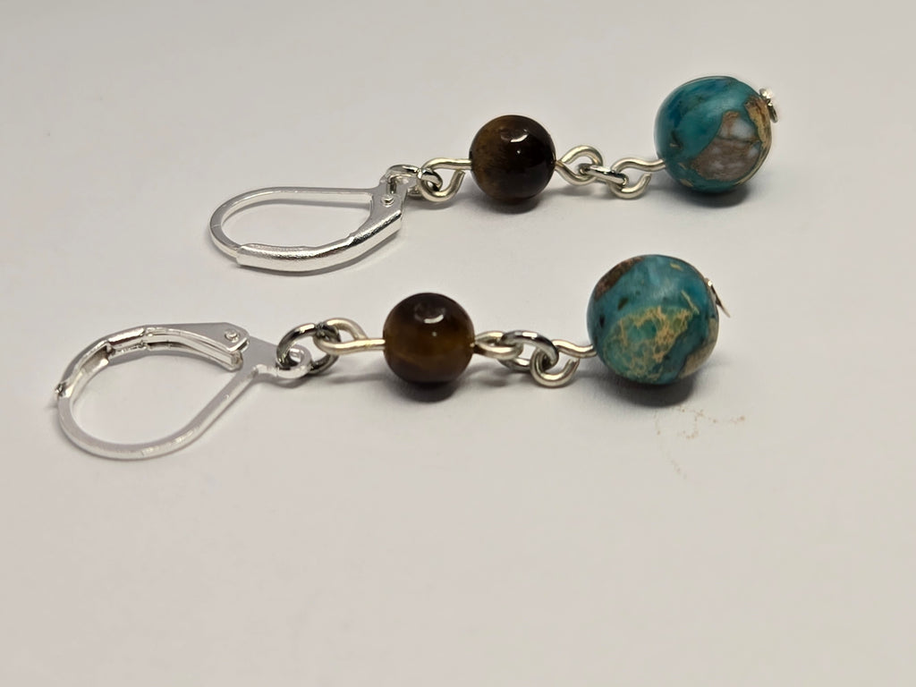 Blue Imperial Jasper + Tiger's Eye Drop Earrings