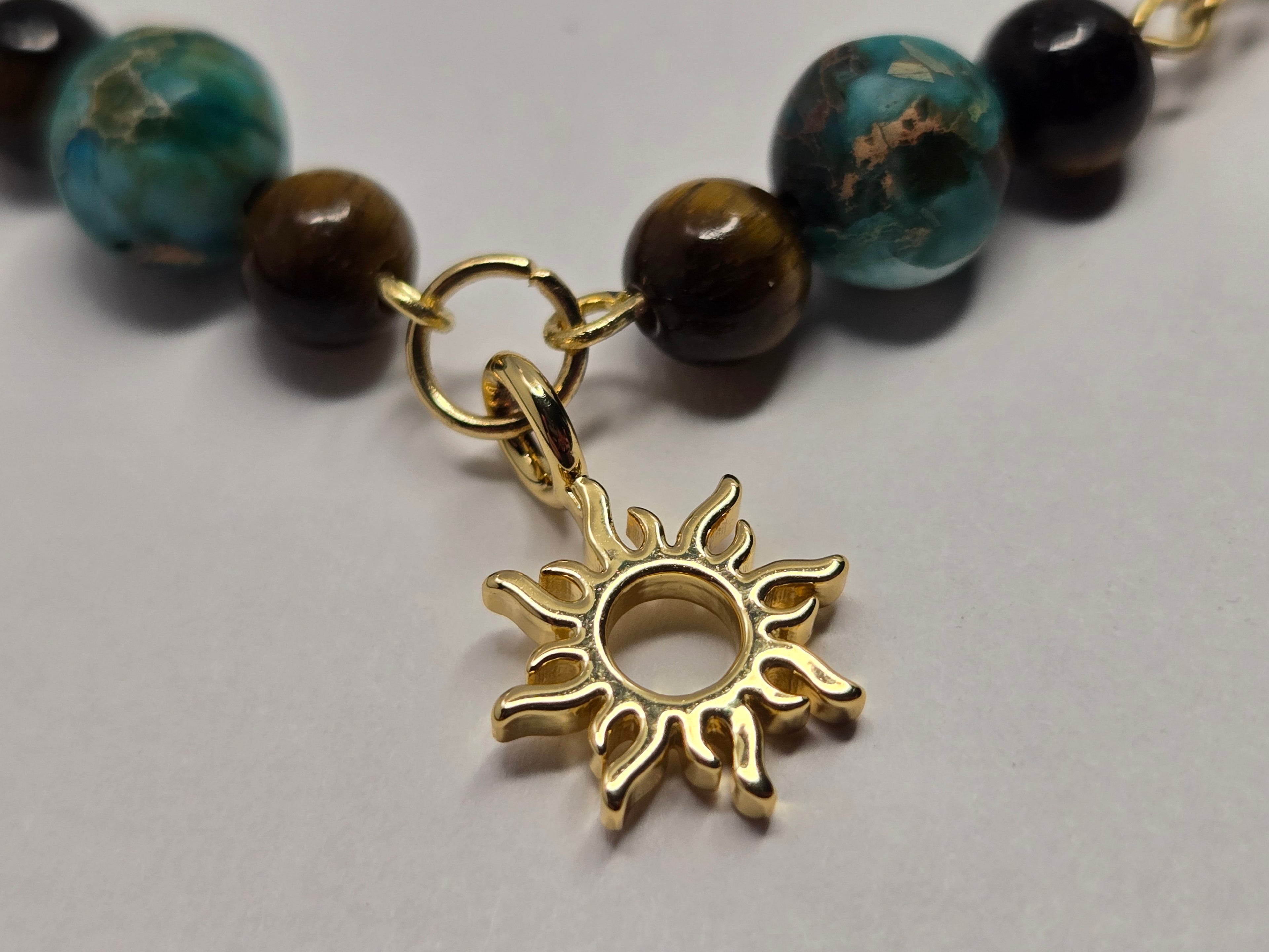 Golden Sun Amazonite + Tiger Eye Charm Bracelet
