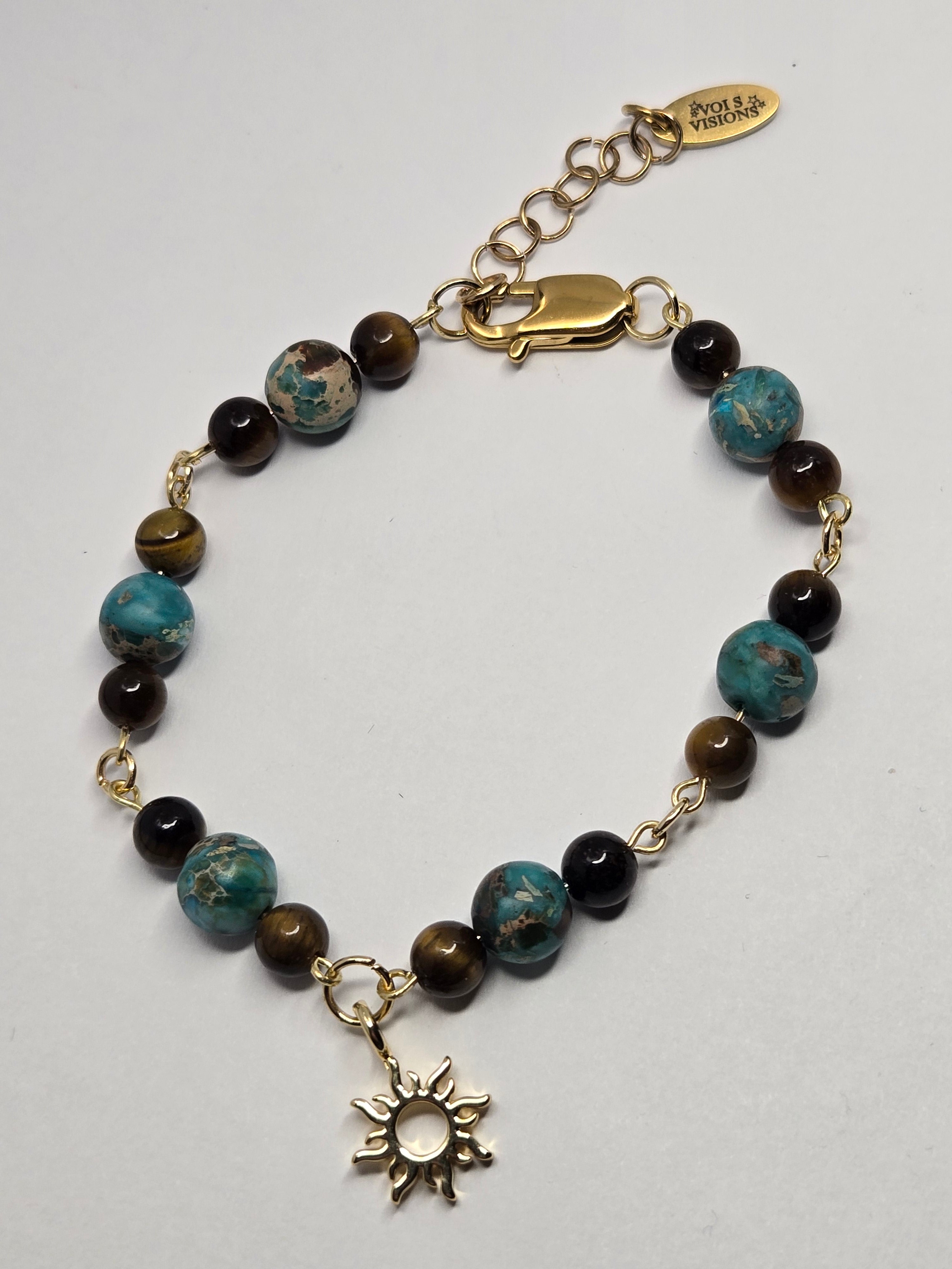 Golden Sun Amazonite + Tiger Eye Charm Bracelet