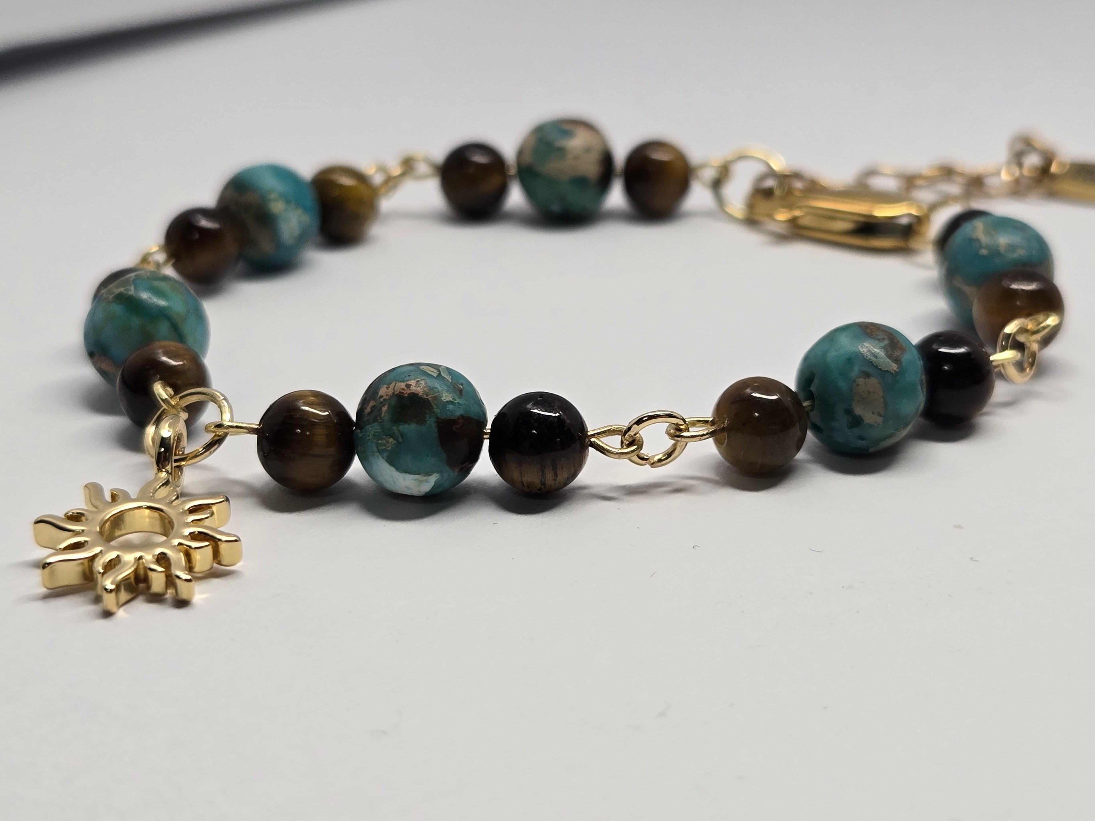 Golden Sun Amazonite + Tiger Eye Charm Bracelet