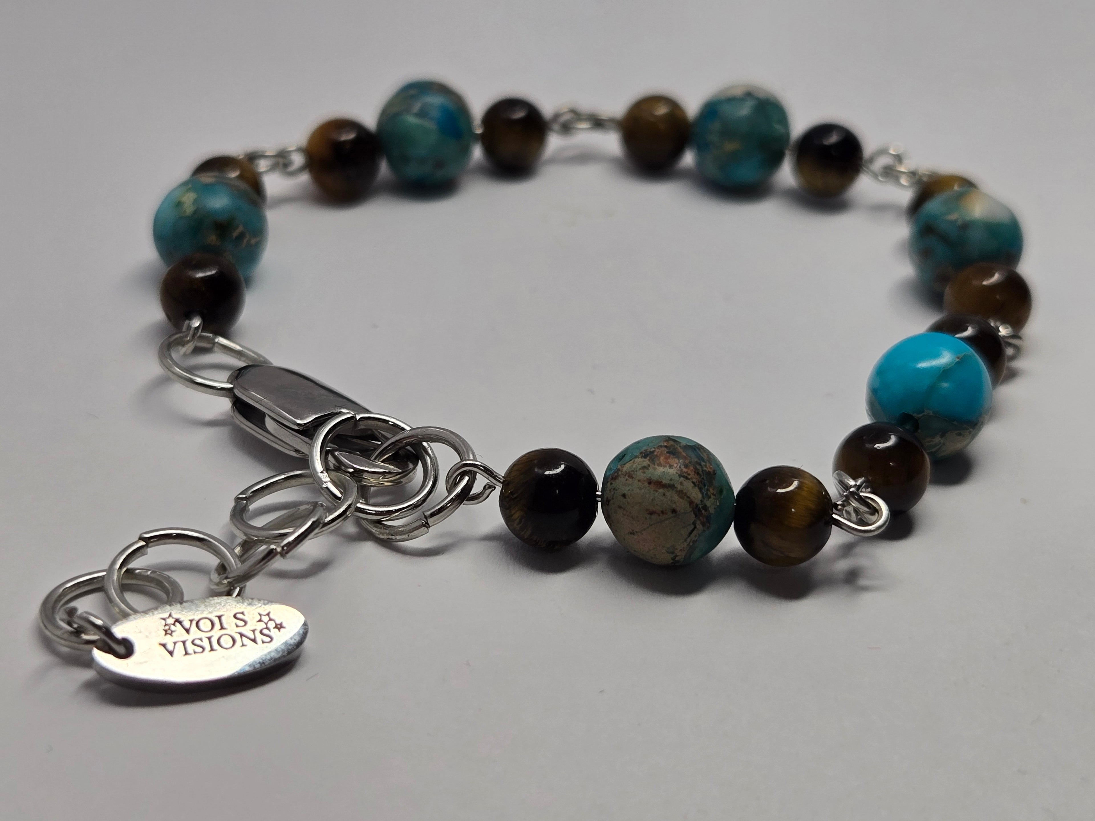 Turquoise Earth + Tigers Eye Bracelet — Silver Linked Gemstone Chain