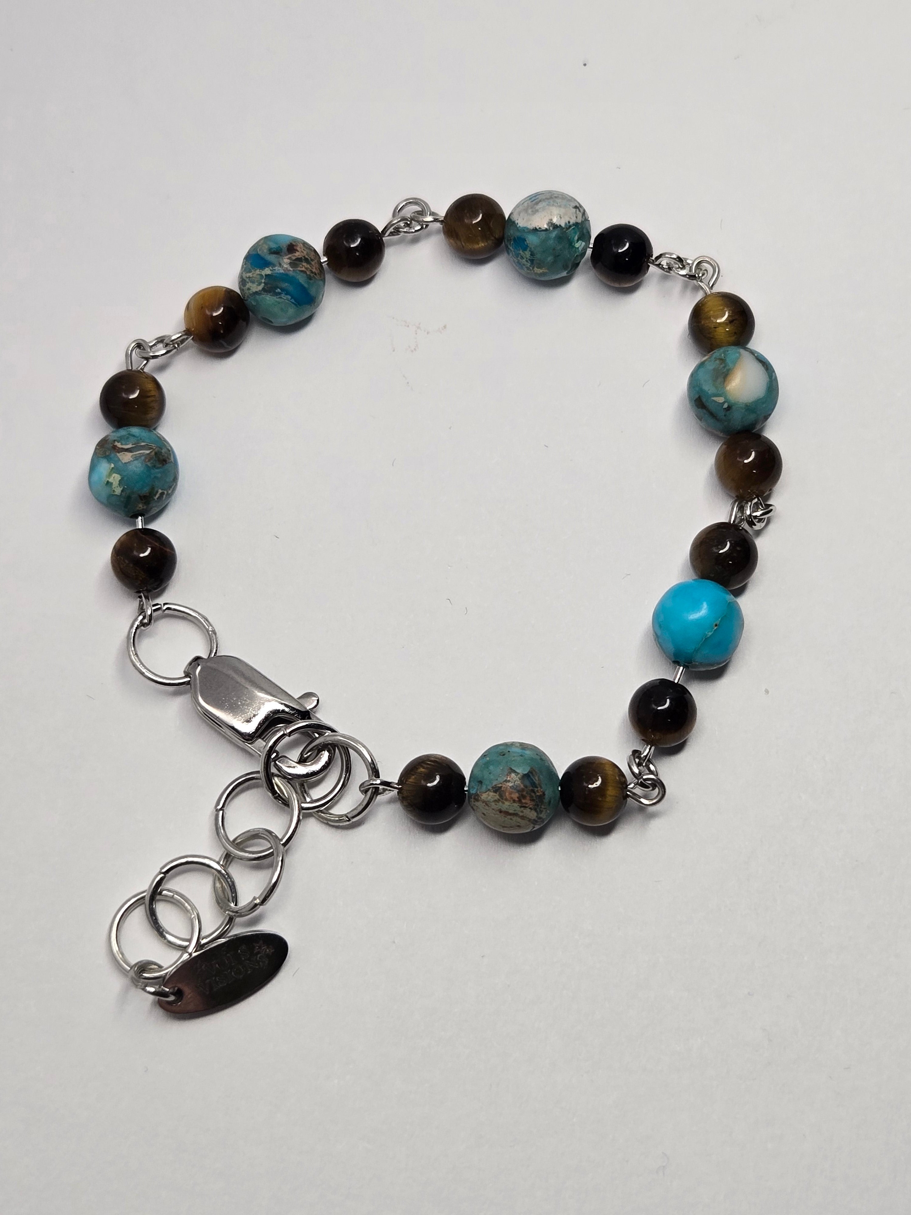 Turquoise Earth + Tigers Eye Bracelet — Silver Linked Gemstone Chain