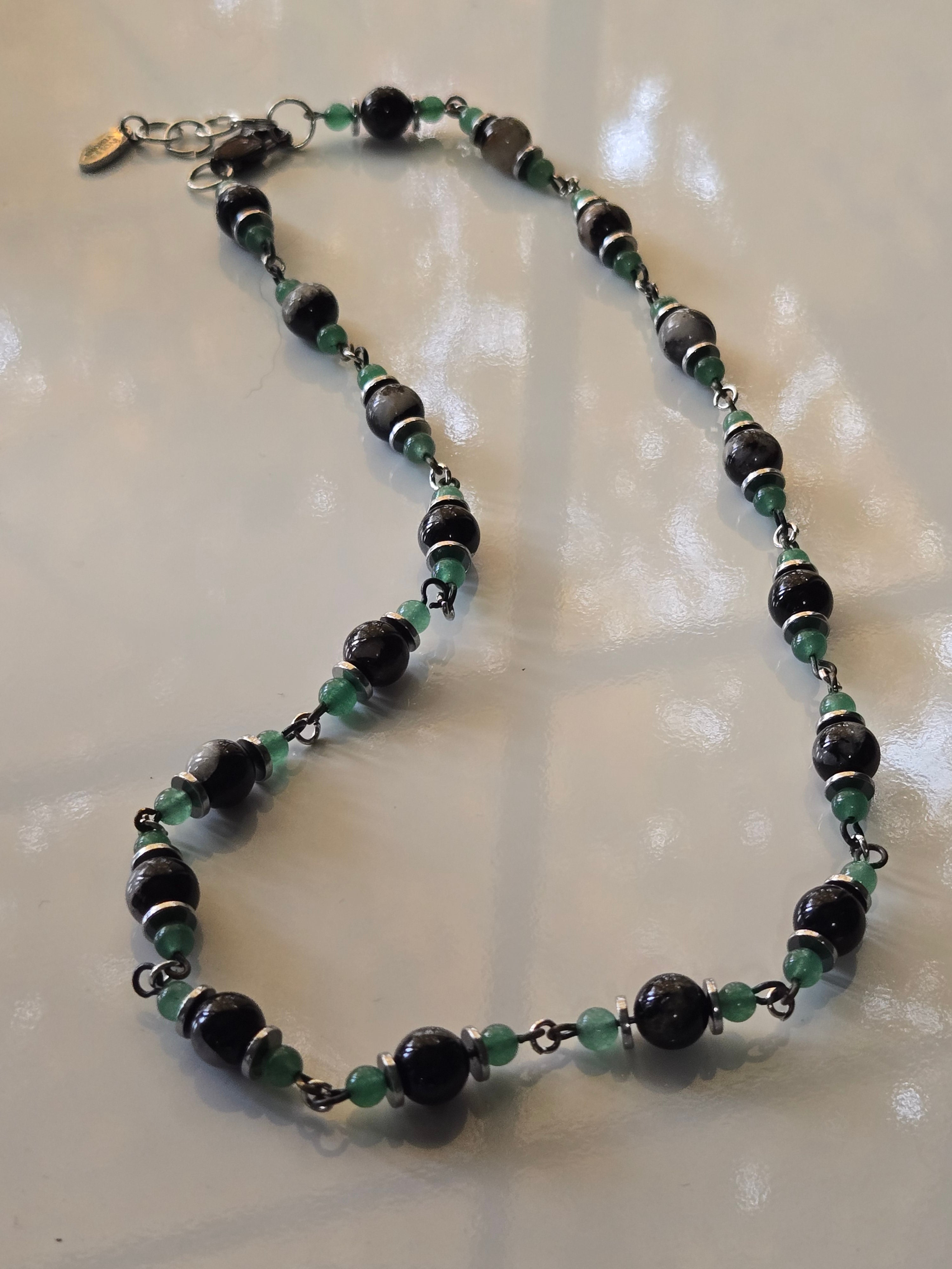 Black Agate + Aventurine Gunmetal Chain Necklace