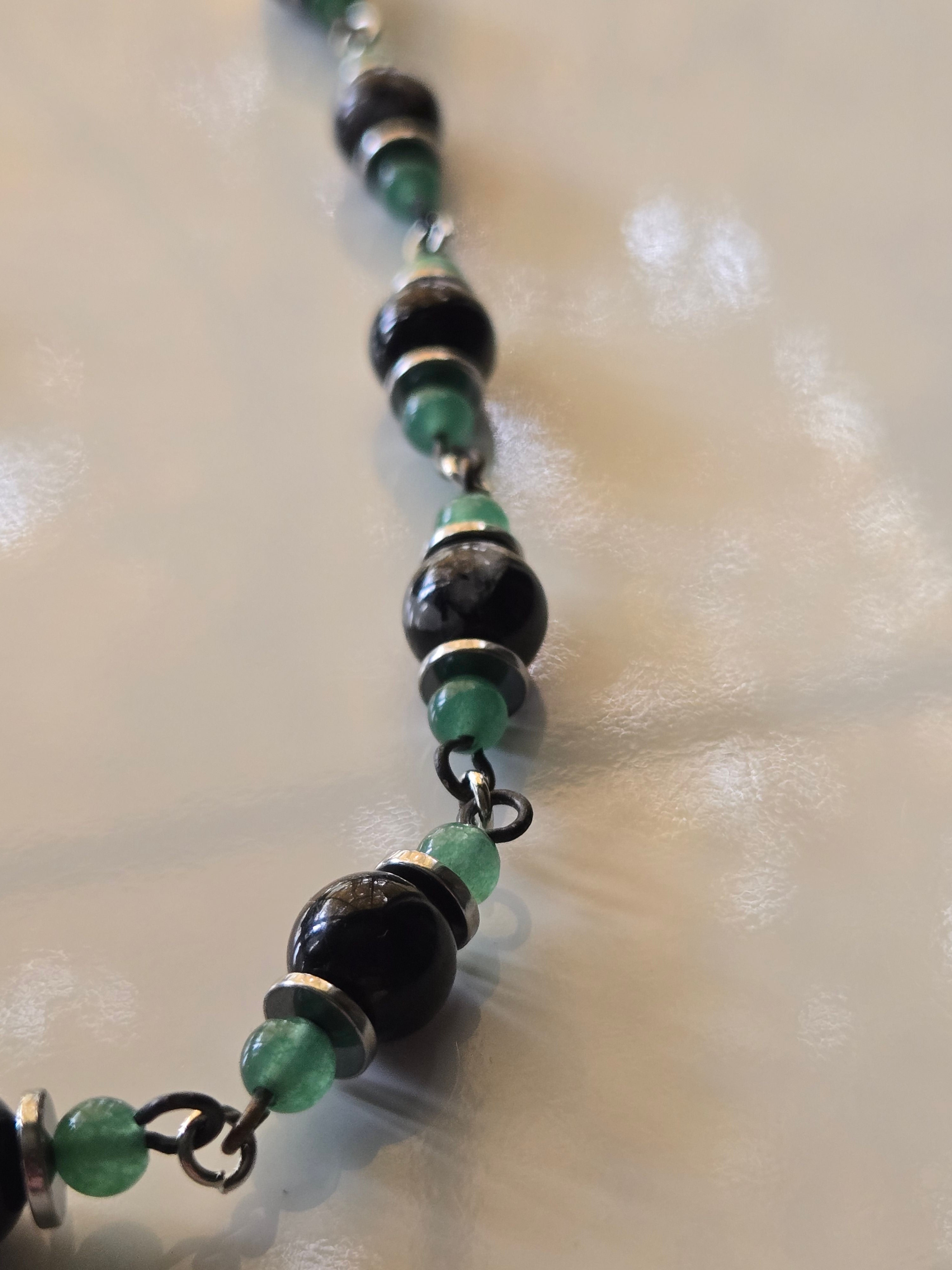 Black Agate + Aventurine Gunmetal Chain Necklace