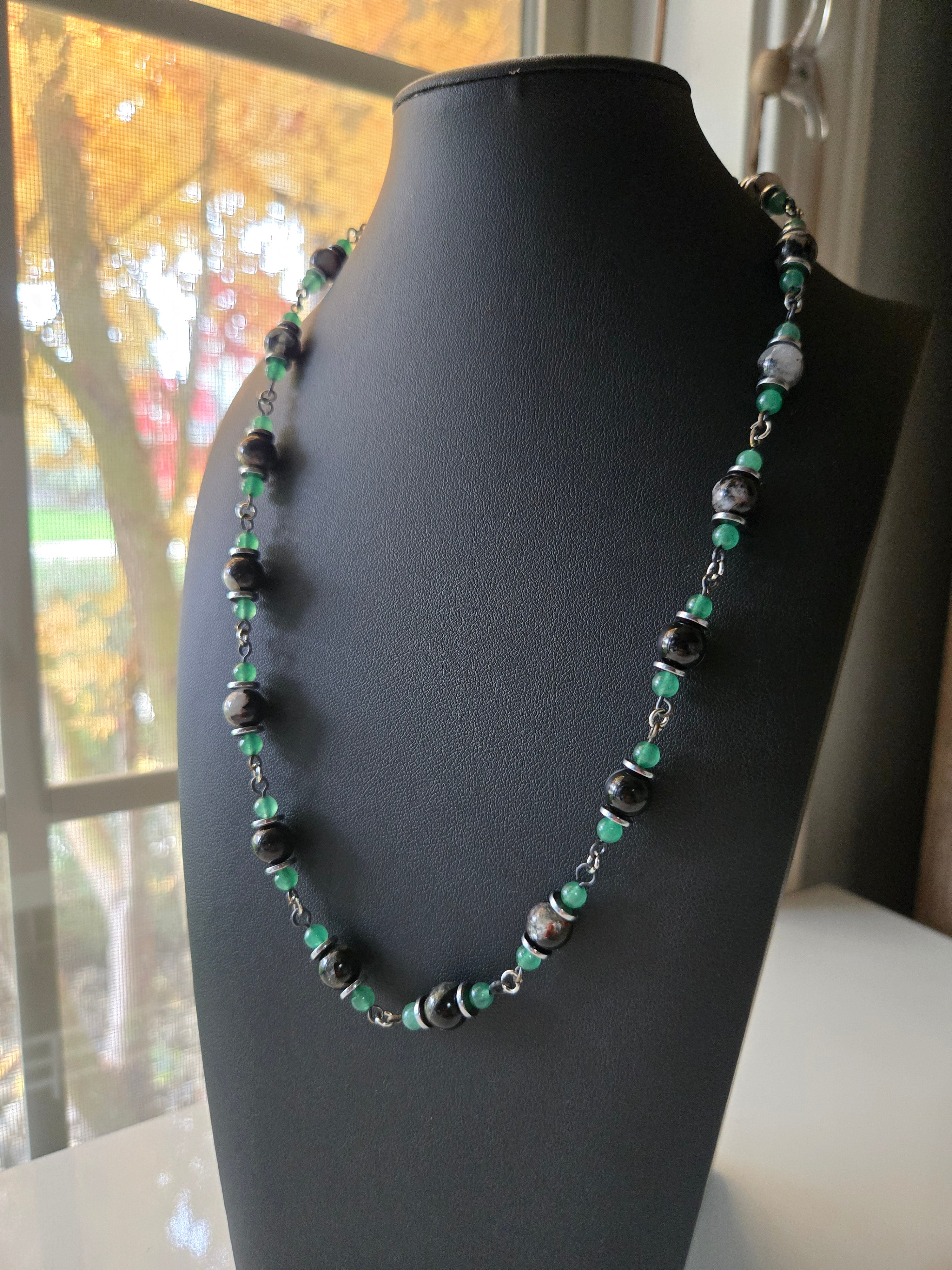 Black Agate + Aventurine Gunmetal Chain Necklace