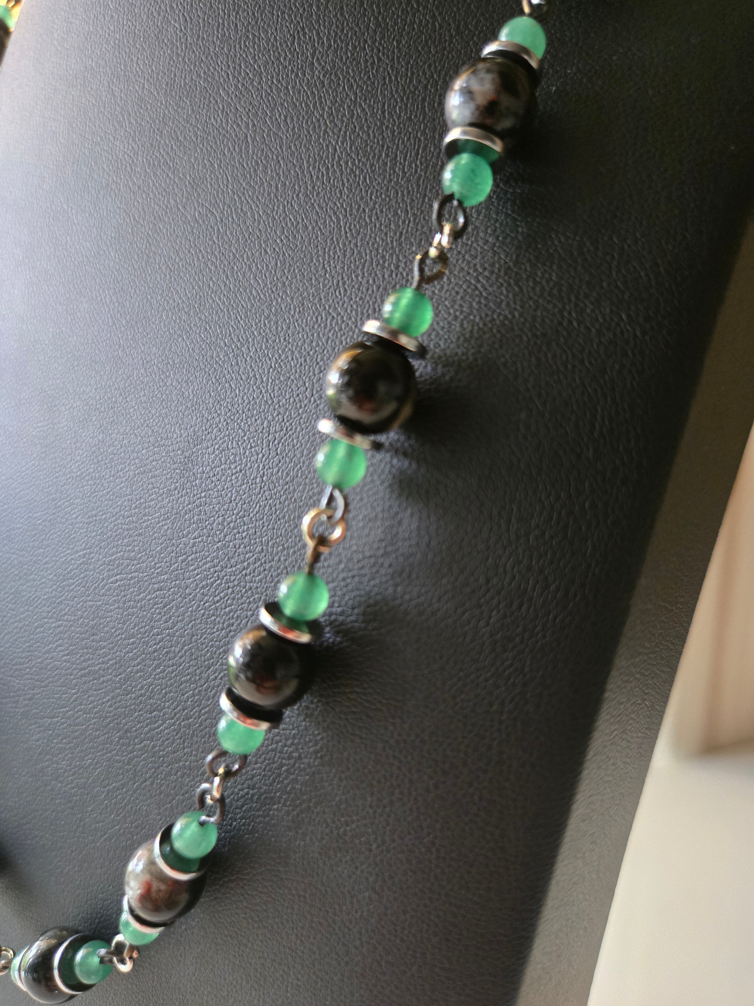 Black Agate + Aventurine Gunmetal Chain Necklace