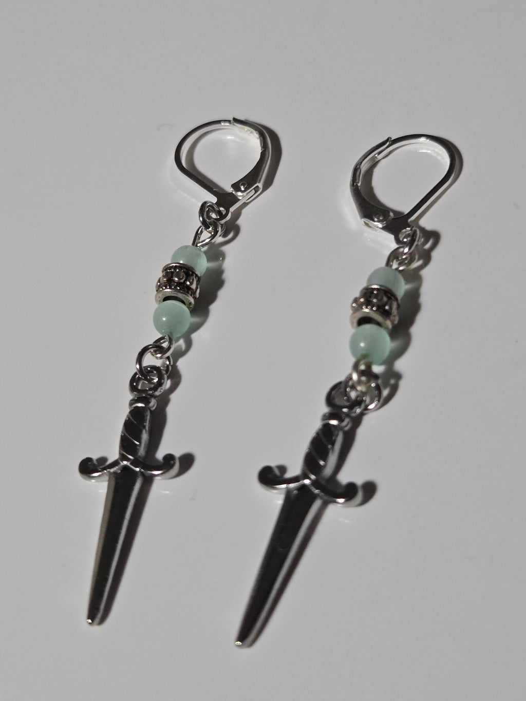 Silver Dagger + Jade Earrings
