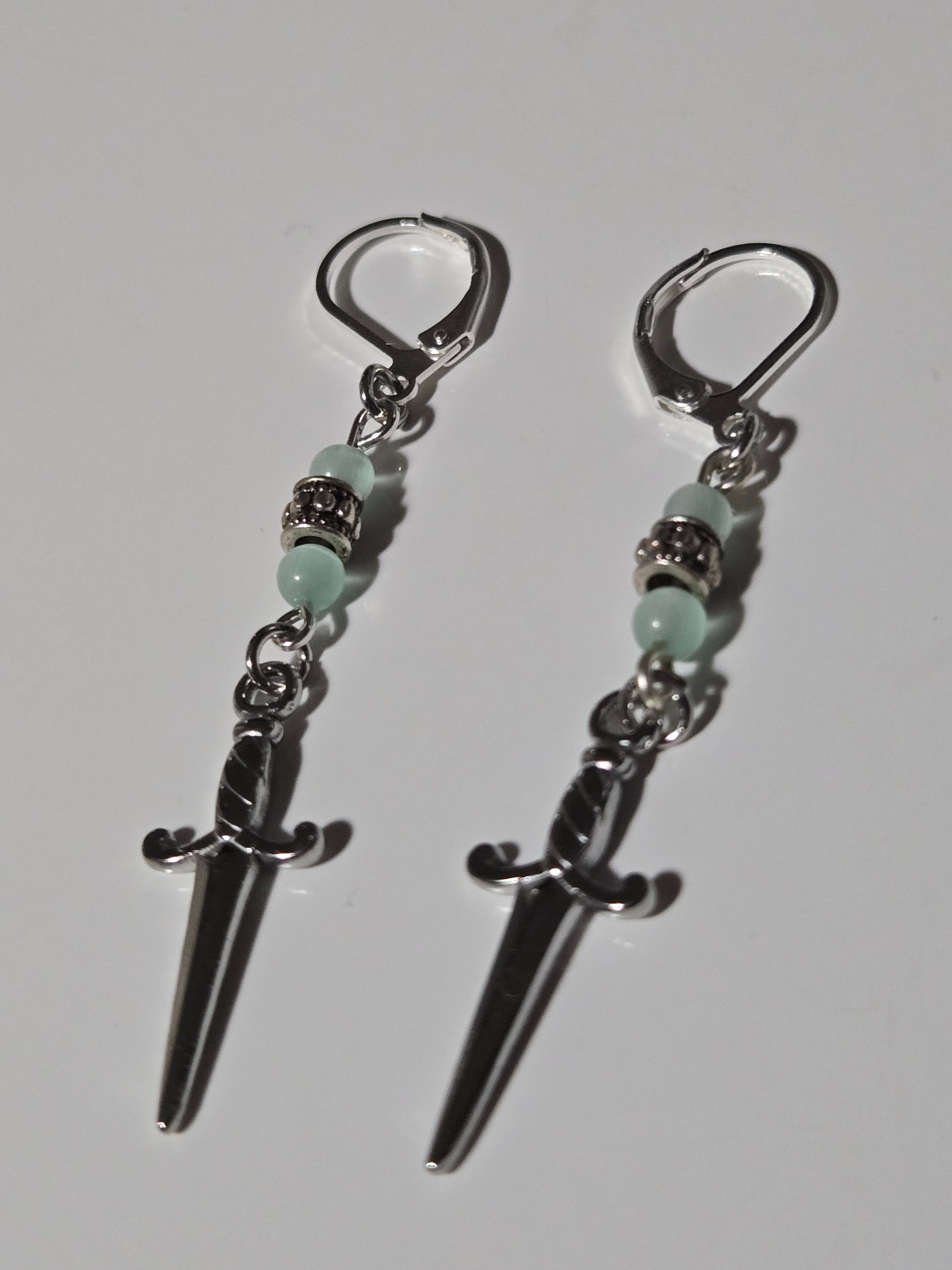 Silver Dagger + Jade Earrings
