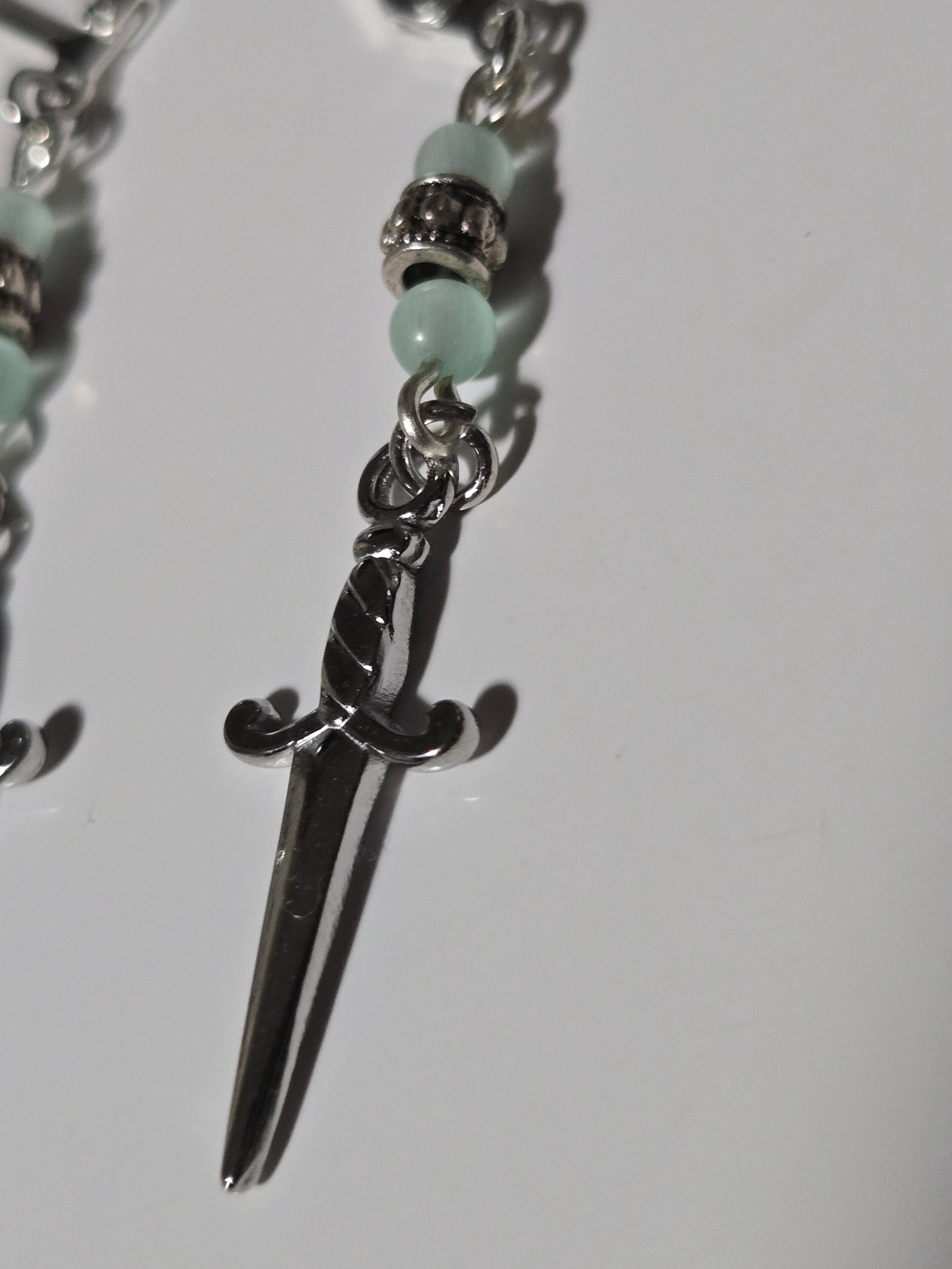 Silver Dagger + Jade Earrings
