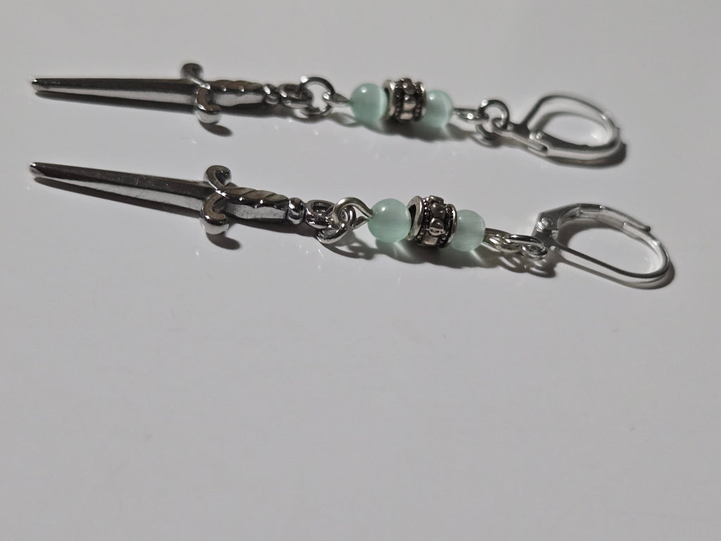 Silver Dagger + Jade Earrings