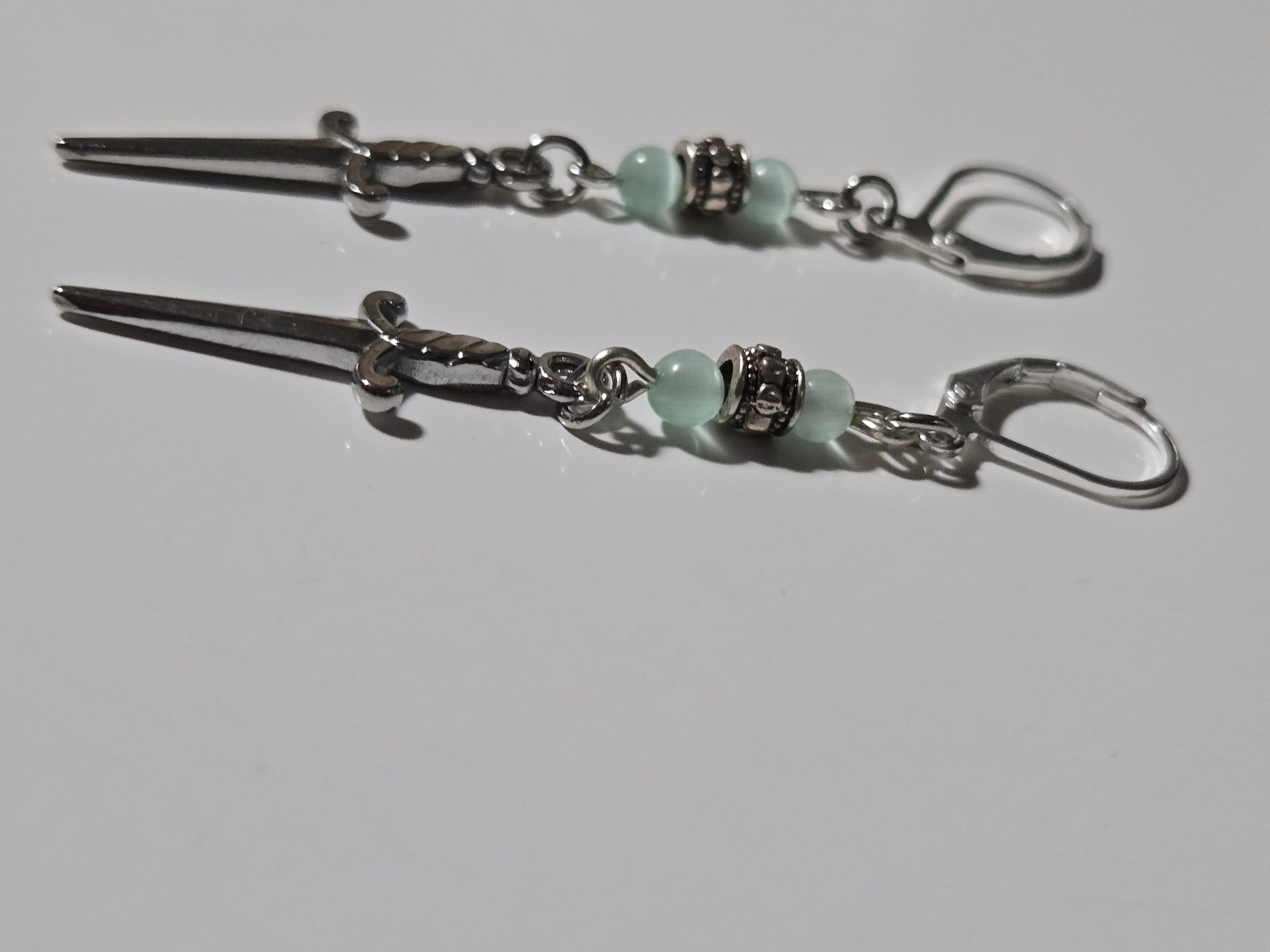 Silver Dagger + Jade Earrings