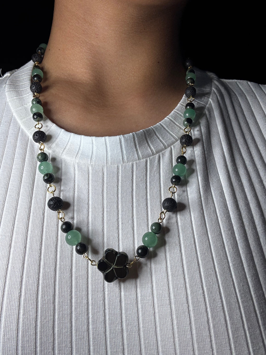 Black Jade Flower Necklace