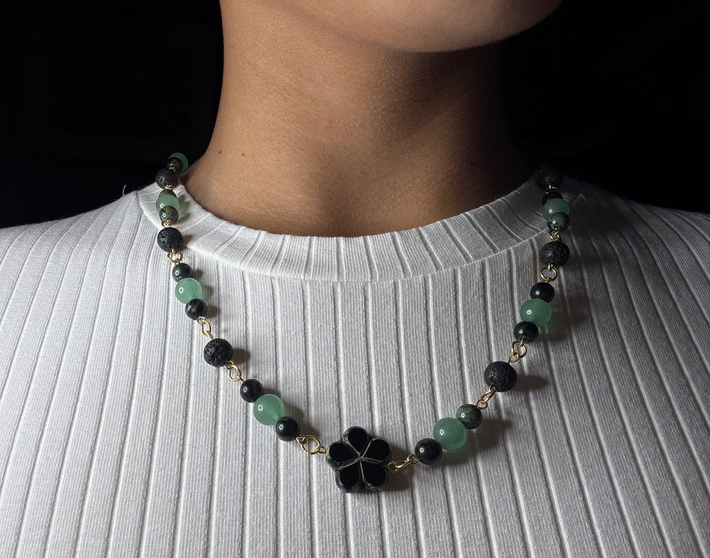 Black Jade Flower Necklace