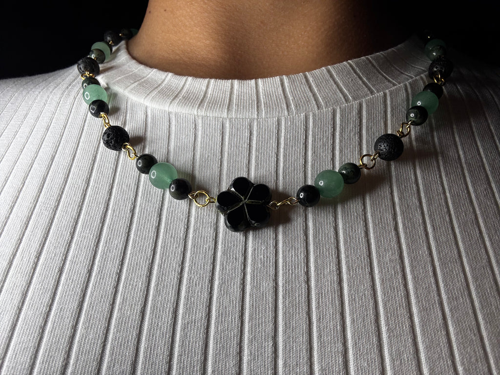 Black Jade Flower Necklace