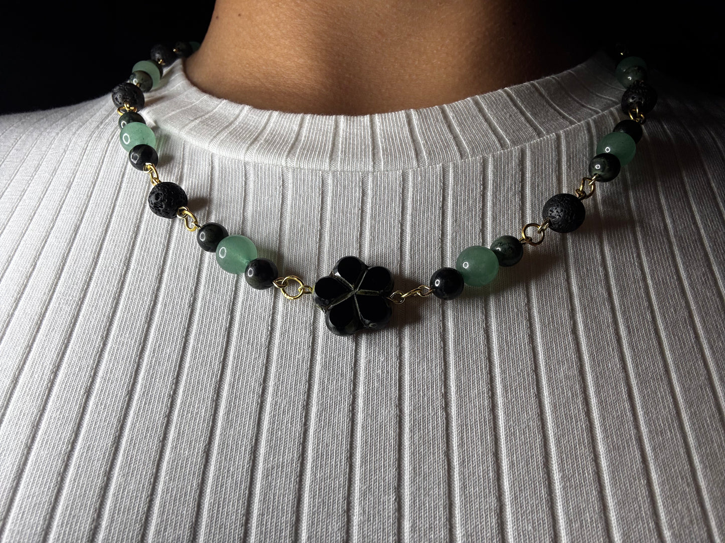 Black Jade Flower Necklace